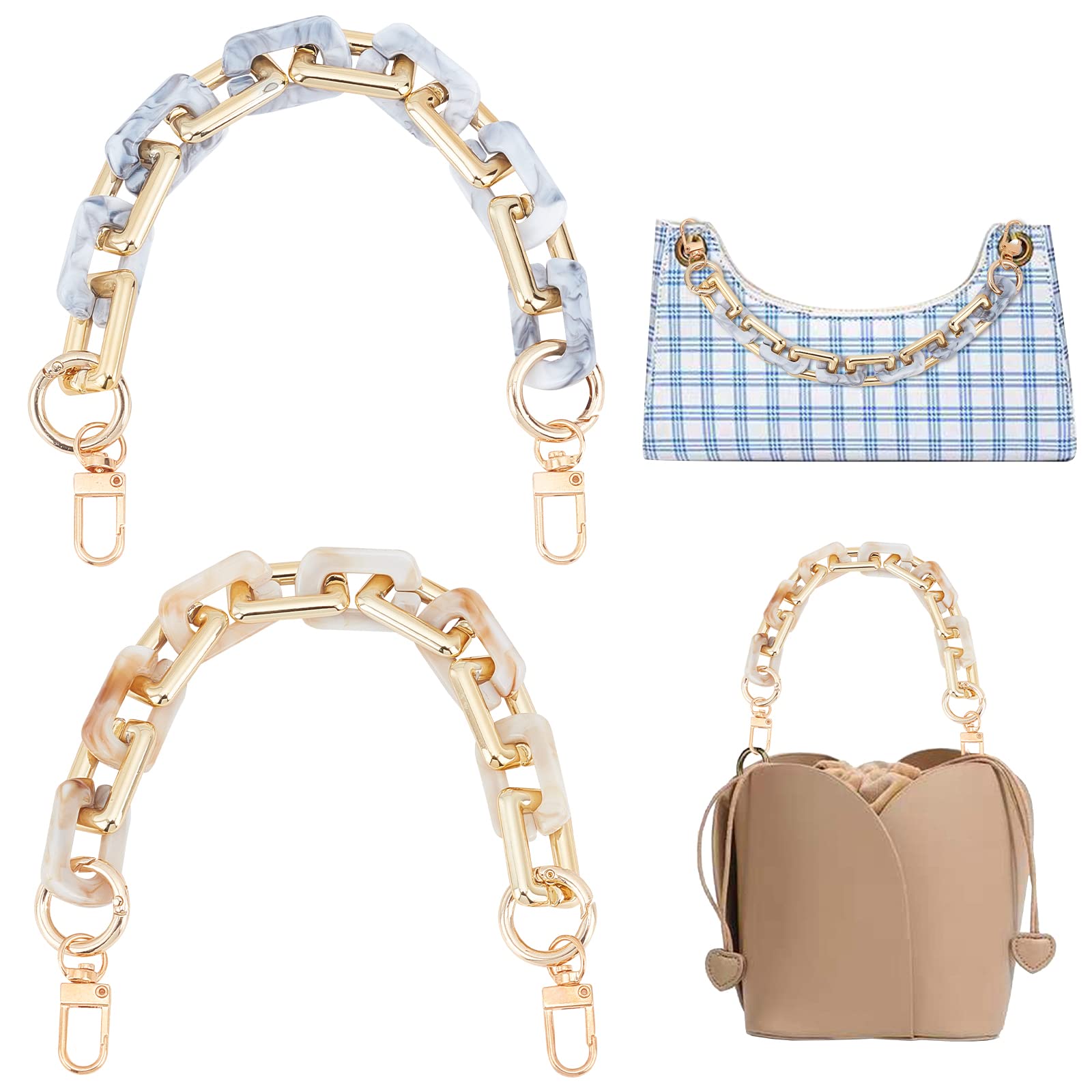 Photo 1 of ** ONLY ONE CHAIN NO THE SILVER ONLY THE GOLD***** PH PandaHall 2pcs Acrylic Bag Chain, 12 Inch Short Bag Handle Decorative Bag Chain Purse Strap Extender Bag Strap Replacement with Swivelr Clasp for DIY Underarm Bag Clutch Handbag Tote