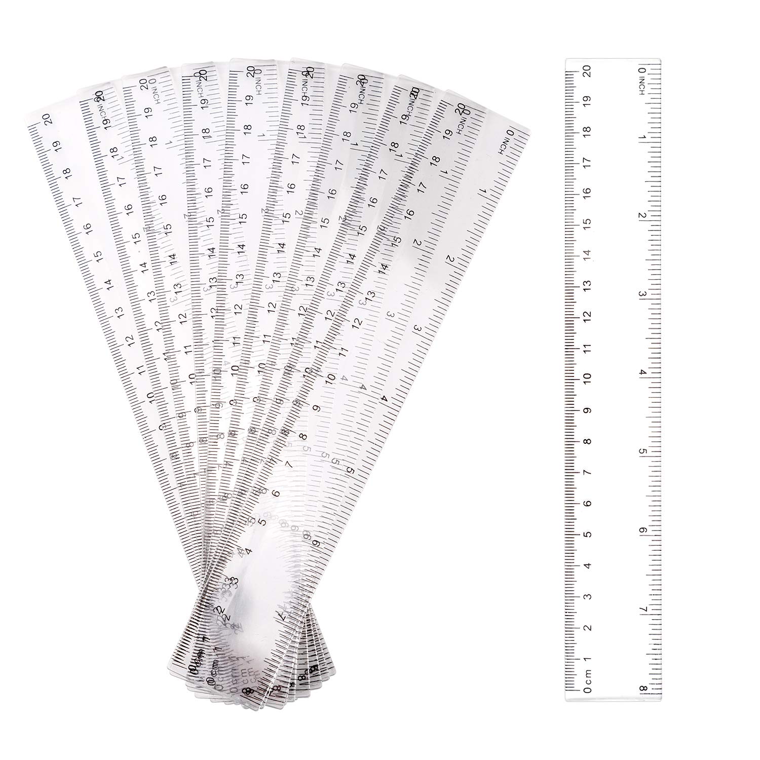 LUTER 10 Pack Clear Plastic Ruler 20cm/8inch Straight Transparent Plastic Ruler Kit Measuring Tool for Student School Office