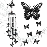 Beeveer 35" Christmas Butterfly Wind Chimes for Outside Garden Decor with 4 Aluminum Tubes and 6 Charming Bells for Patio Porch Yard Decor, Christmas Gifts for Women Mom Grandma(Black)