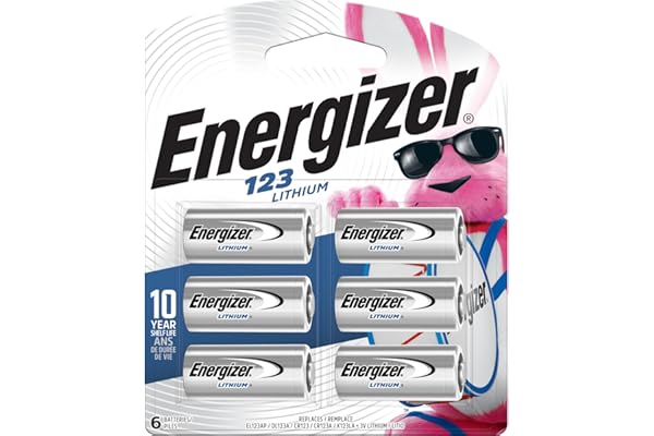 Energizer 123 Lithium Batteries, 3V CR123A Lithium Photo Batteries (6 Battery Count)