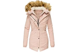 Women Faux Fur Lined Puffer Jacket Button Down Hooded Down Coat With Pocket Winter Warm Soft Fleece Overcoat