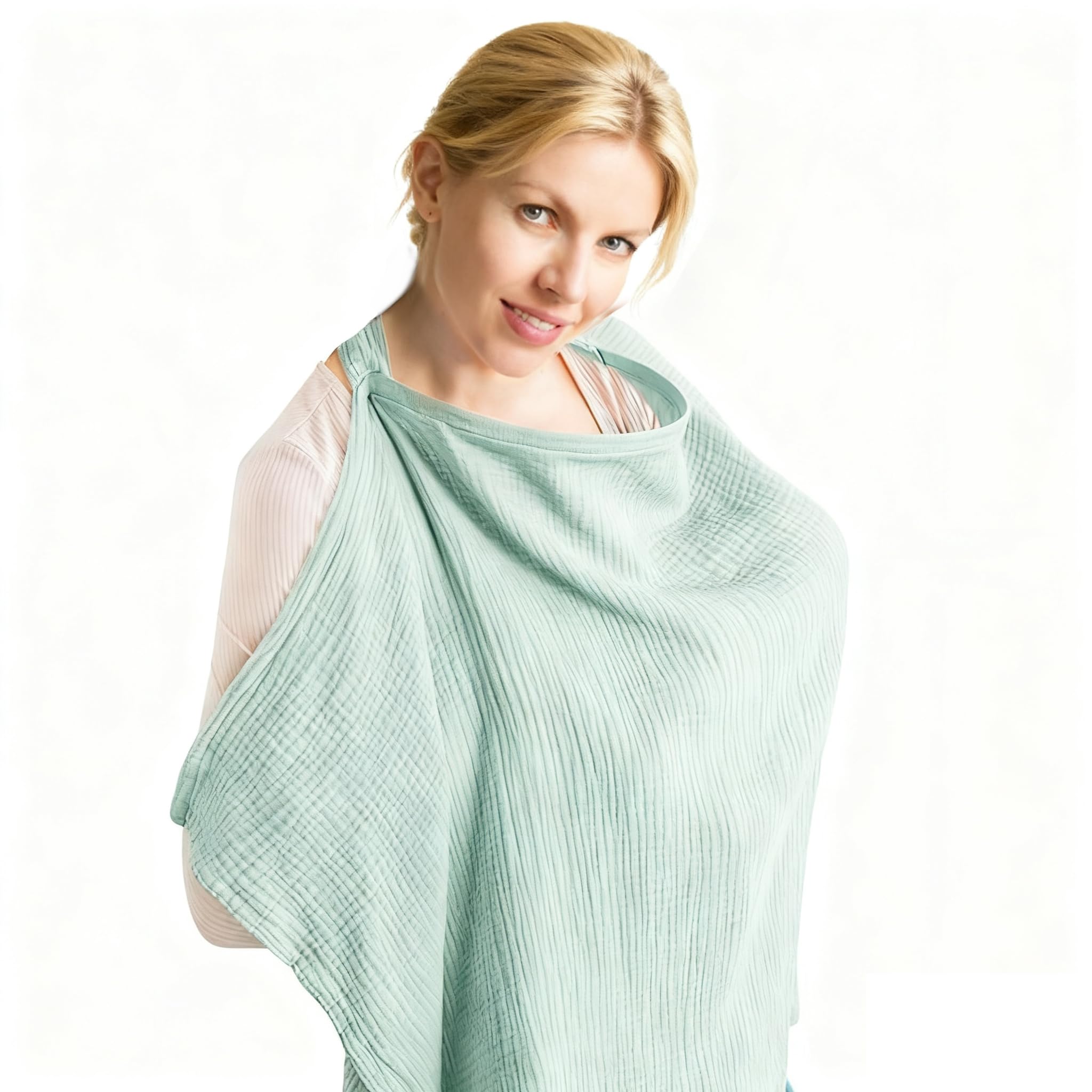 Voarge Baby Feeding, Muslin Breastfeeding Cover, Nursing Cloth for on the Go Nursing Apron, Cotton Nursing Blanket (Green)