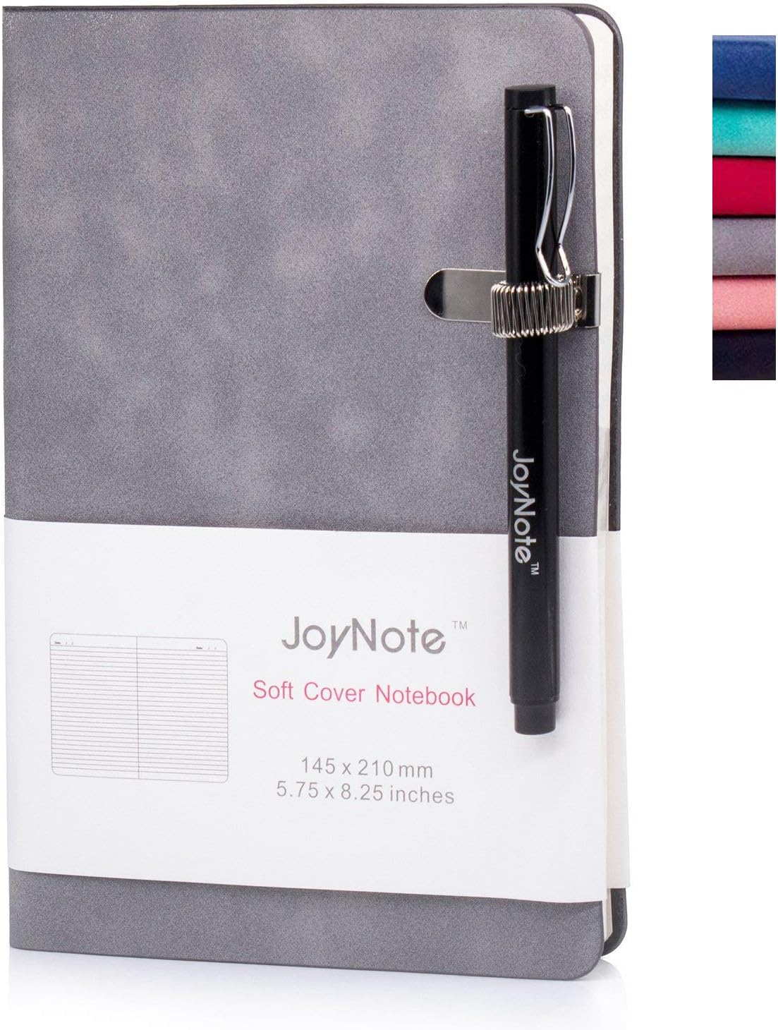 JoyNote Journal Notebooks, A5 College Ruled Journal with Pen Holder, Thick Paper Soft Cover Notebook, 96 Sheets/192 Pages, 5.75 x 8.25 inches, Gray