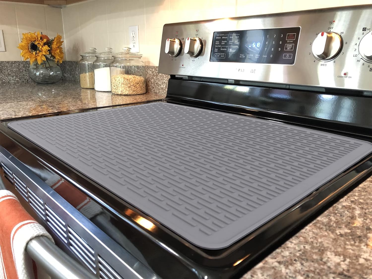 Photo 1 of YUHFERA Stove Top Cover for Electric Stove - Silicone Stove Mat for Glass Top, Glass Cooktop Protector, XL Dish Drying Mats For Kitchen,Oven Covers for Electric Stove (Gray,30 x 21)