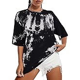 Remidoo Women's Casual Oversized T Shirt Short Sleeve Graphic Tee Letter Tie Dye Shirts