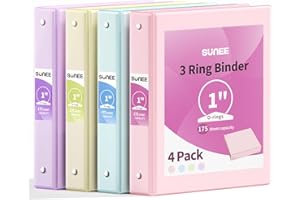 SUNEE 3 Ring Binder 1 Inch 4 Pack, Clear View 1" Binders Three Ring PVC-Free (Fit 8.5x11 Inches) for School or Office Supplies, Assorted Pastel