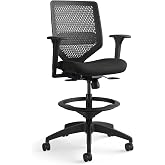 HON Solve Ergonomic Stool, Office Chair, Footring, ReActiv Back, Black | Standing desk chair with lumbar support, footring, adjustable arms, sit stand workstation seating for active work