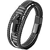 Edulex Mens Cuff Cross Bracelets - Stainless Steel Christian for Men - Black Multilayer Leather Religious Punk Jewelry