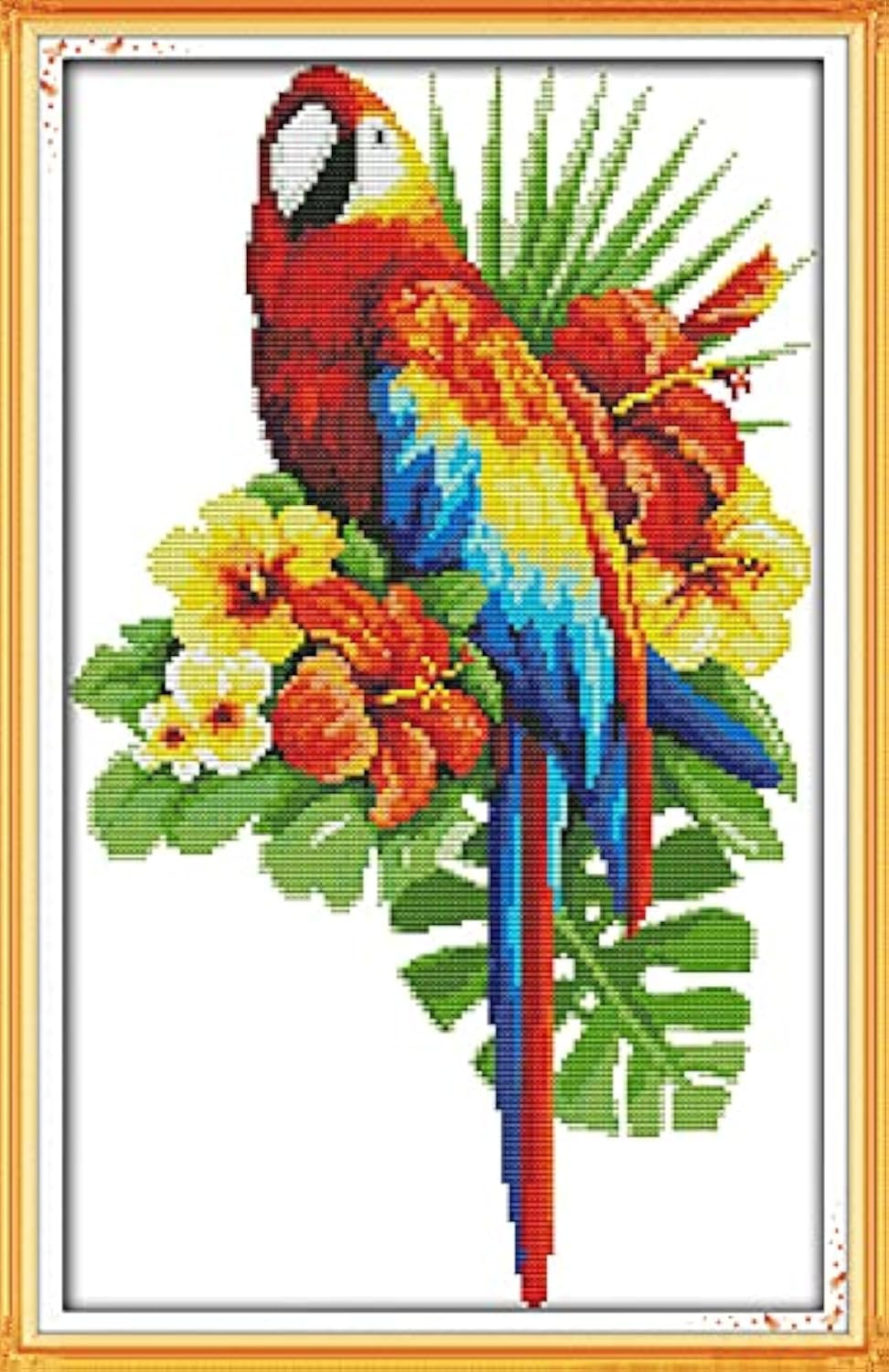 CRAFTiDA Cross Stitch Kits for Adults Beginners Embroidery Kit Pre-Printed Stamped Cross Stitch Kit 11CT 36x54cm DIY Craft Kit (Parrot and Flowers)