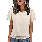Falechay Womens Summer Tops Scoop Neck Ruffle Sleeve Shirts Cute Pleated Front Blouses Dressy Casual 2026