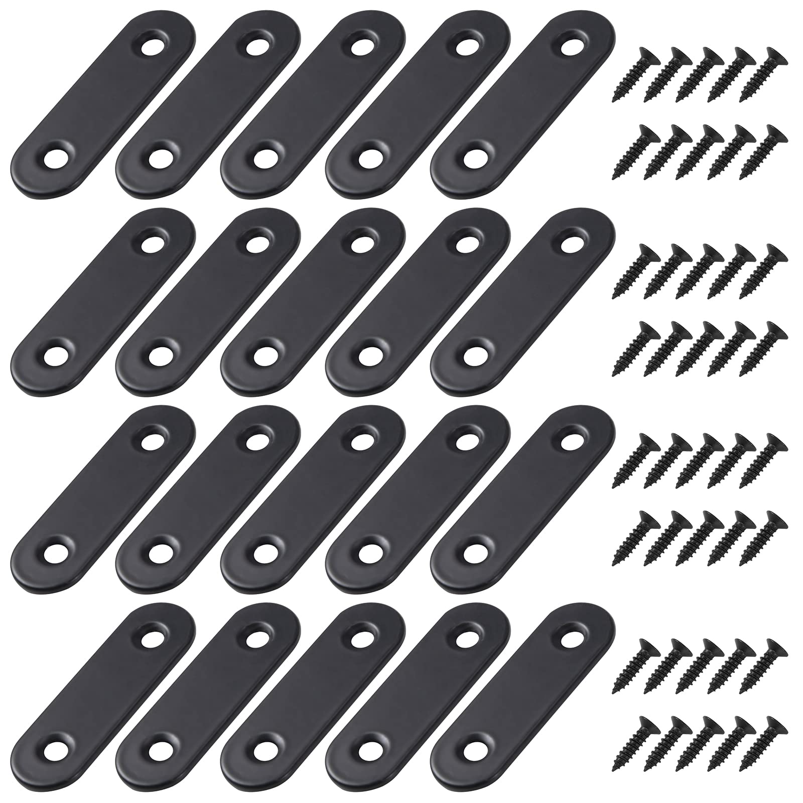 Corner Brackets Flat Straight Corner Brace Stainless Steel Plates Brackets with Fixing Screws for Furniture Desk Table Shelf Repair Black 50*16mm 20 Pack