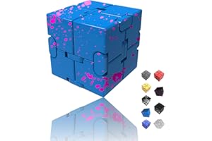 oiikain Metal Infinity Cube Fidget Toy - Aluminum Alloy Anti-Stress and Anxiety Finger Flip Cube for Adults, Men, and Women, Ideal Desk Toy for Work or Home - Infinity Cube Desk Toy (Blue-Pink)