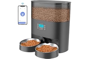 HoneyGuaridan 6L Automatic Cat Feeder for 2 Cats, 2.4G WiFi Enabled Smart Feed Automatic Pet Feeder for Cats & Dogs, Timed Pet Food Dispenser with Stainless Steel Bowl APP Control, 10s Voice Recorder