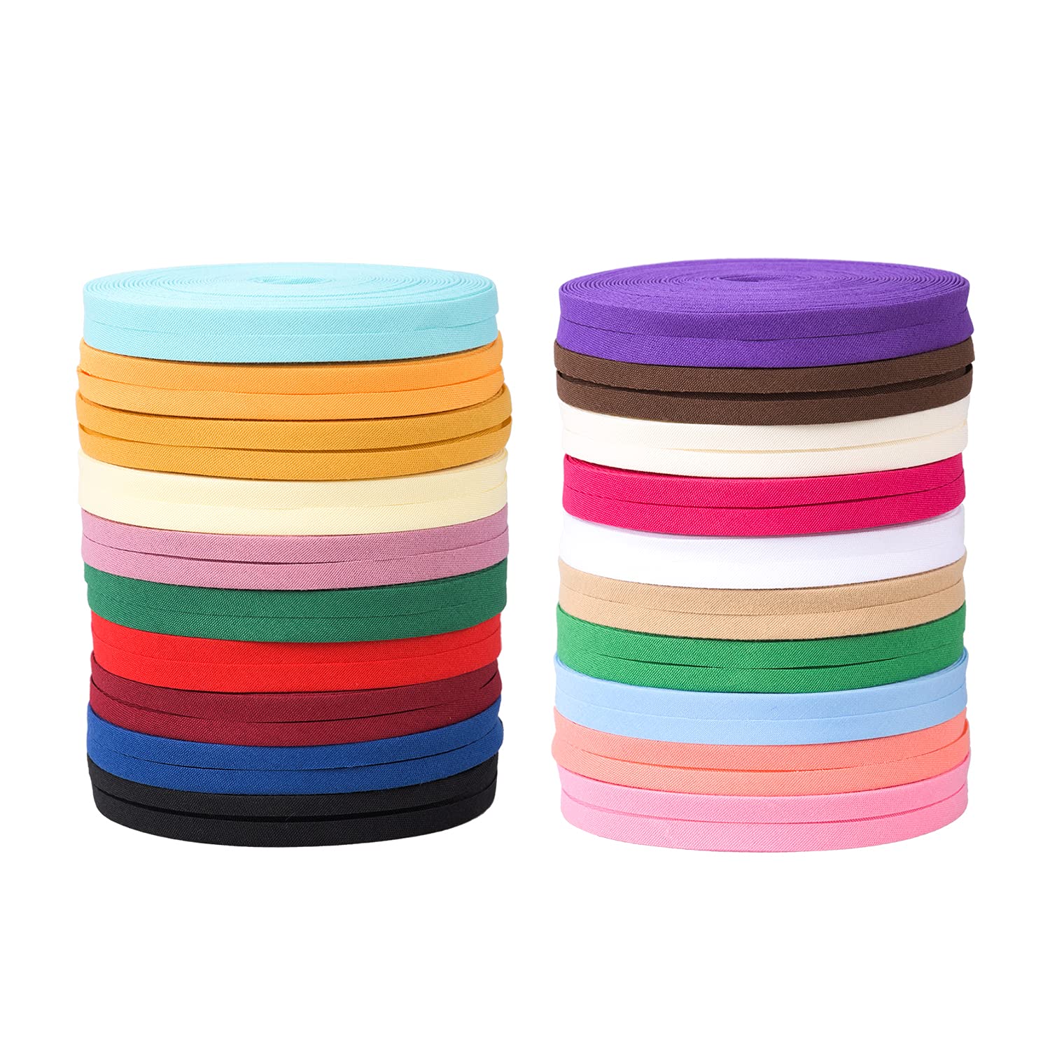 Euvoym 20 Rolls Bias Tape Bias Binding Tape Double Fold Bias Tape for Sewing Piping Hemming, 160m