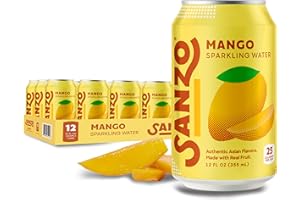 Sanzo Flavored Sparkling Water - Mango Soda Seltzer - Low Calorie Low Sugar Soda - Craft Asian Drinks - Vegan Gluten Free Carbonated Flavored Water - Fizzy Bubbly Healthy Drinks - 12oz, 12 Pack