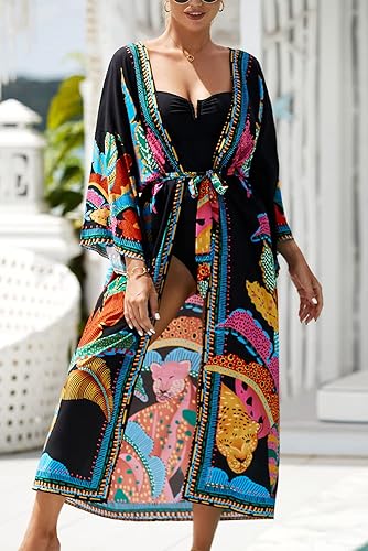 fitted lace wedding dress Paisley Printed Long Kimono Cardigan Tie Robe Dress Casual Party Beach Sundress Orange / M main image 0