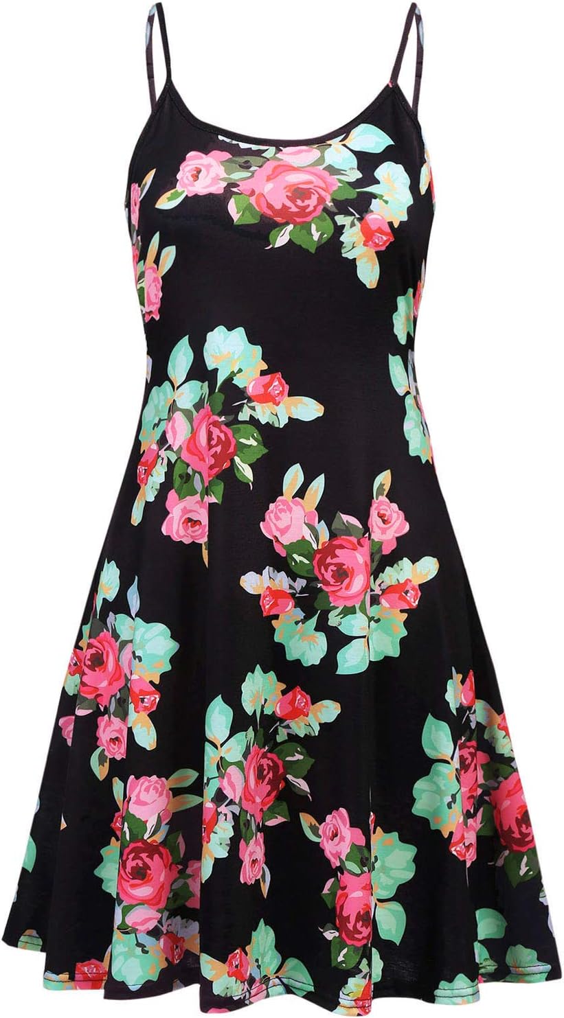 Naggoo Womens Summer Adjustable Spaghetti Strap Sleeveless Floral Beach Dresses