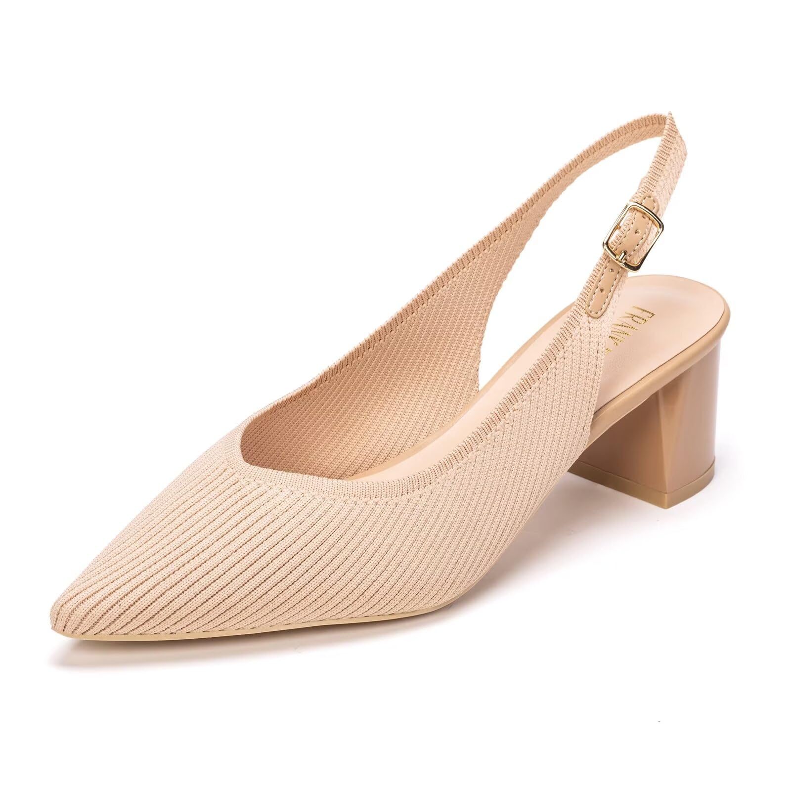 Photo 1 of (size 9) (dirty) Frank Mully Women's Slingback Heels Pointed Toe Work Pumps Comfortable Chunky Pumps Knitted Closed Toe Stylish Dressy Shoes Nude,9