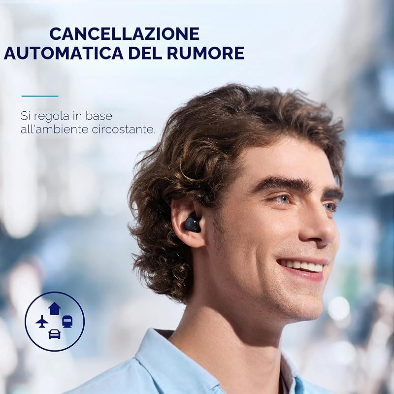 by Anker Space A40 auricolari bluetooth con Cancellazione Rumore Attiva Adattiva, Riduzione del Rumore fino al 98%, 10 Ore di riproduzione in singolo, Suono Hi-Res, Design comodo, App