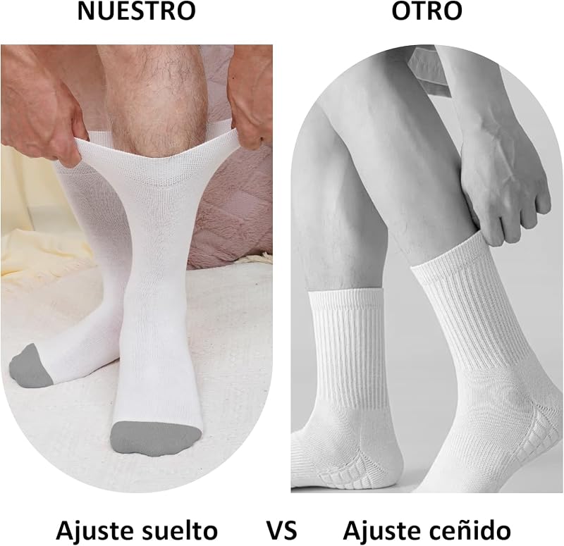 Calcetines de Bambú Transpirables Hombre: Calcetines Antibacterianos Suaves Mujere Sin Elásticos sin Costuras para Negocios Oficina Personas Mayores Negro Blanco 4 Pares 35-38 — foto 6 de 7