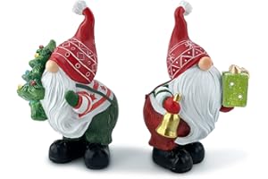 Hodao 2pcs Christmas Decorations -3.85" H Gnomes Resin Christmas Figurines - Small Mini Xmas Holiday Gnomes Decor for Indoor Home Decor Tabletop Room Fireplace Office Dwarfs Elf