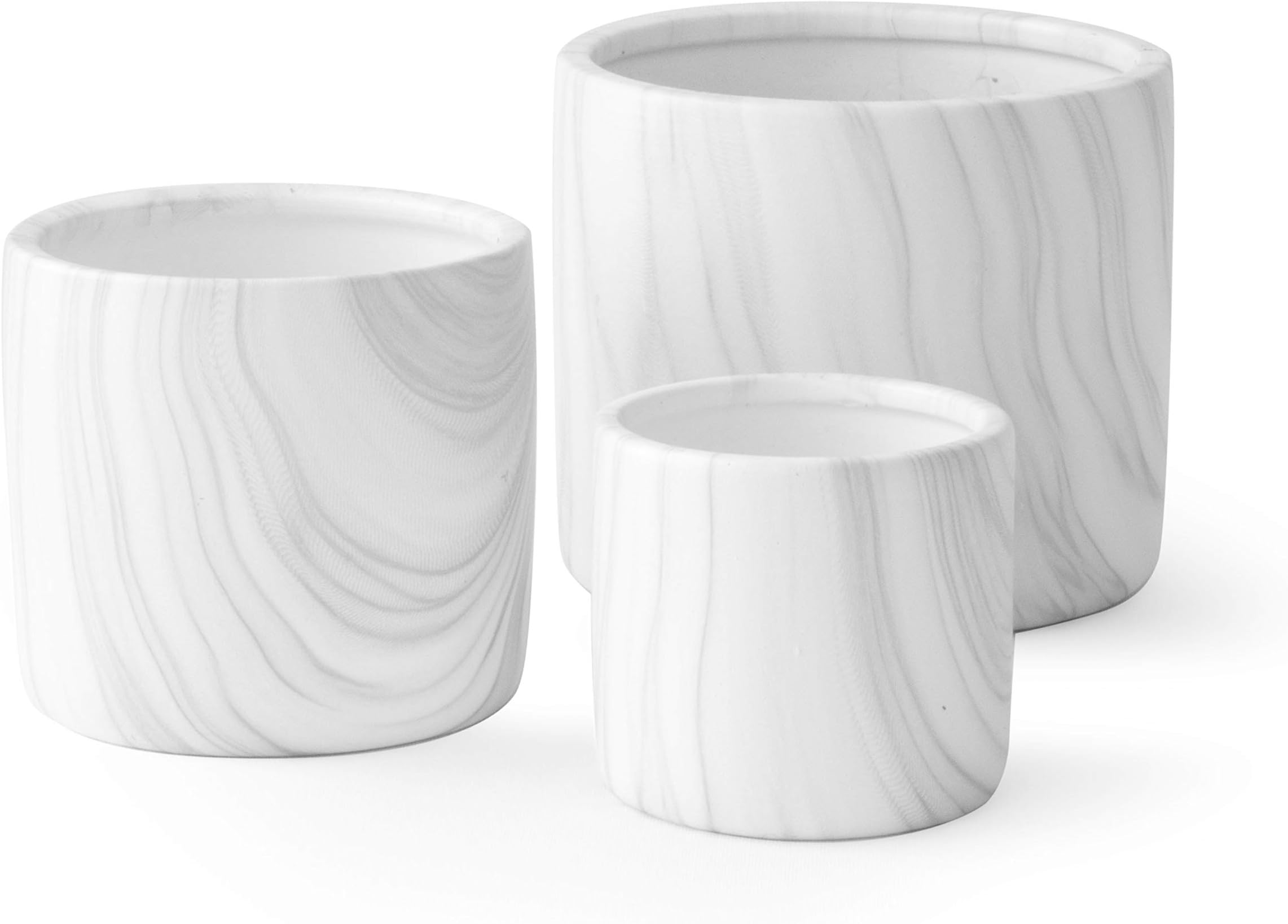 Set of 3 White Ceramic Planter Pots by Dodoko – Small to Medium pots with Drainage Hole for Plants, Succulent, Flowers
