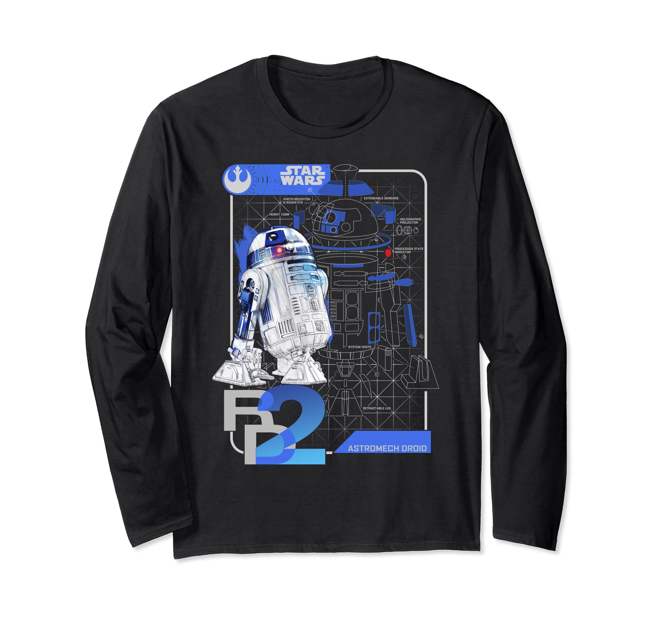 Star Wars Last Jedi R2-D2 Droid Unrendered Schematic Long Sleeve T-Shirt