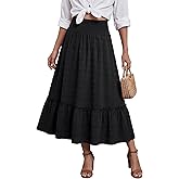 Umenlele Women's Ruffle Layered High Waist A Line Flowy Swing Elegant Long Skirts