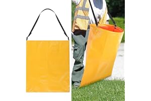 Faccito Litter Bag with Shoulder Strap Trash Pickup Bag Holder Lawn Leaf Chute Vinyl 4.45 Cubic Feet No Bending Portable Trash Picker Grabber for Patio Yard Garden Wear Gloves When Assembling(Yellow)