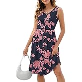 NILOUFO Women's Summer Casual Midi Dress Sleeveless V-Neck A-Line Swing Dresses Lightweight Flowy Beach Sundress(Rose Silhouette, Medium)