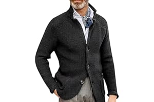 Mens Solid Color Waffle Knit Cardigan Casual Button Up Pocket Blazer Jacket Fall Winter Slim Fit Sweater Coats