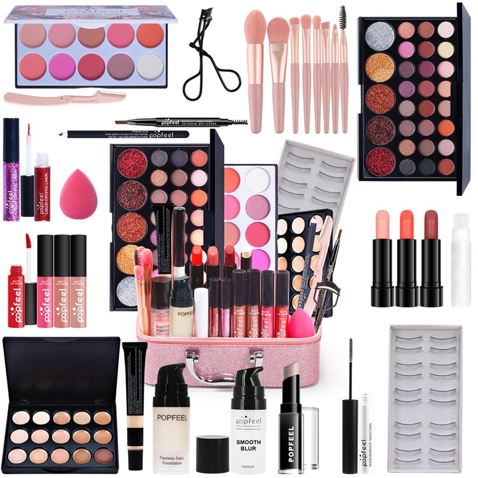 All in One Makeup Kit, Makeup Kit for Women Full Kit, Make Up Gift Set for Women, Makeup Essential Bundle Includes Foundation Eyeshadow Palette Concealer Lipstick Eyeliner Mascara Cosmetic Brush Set