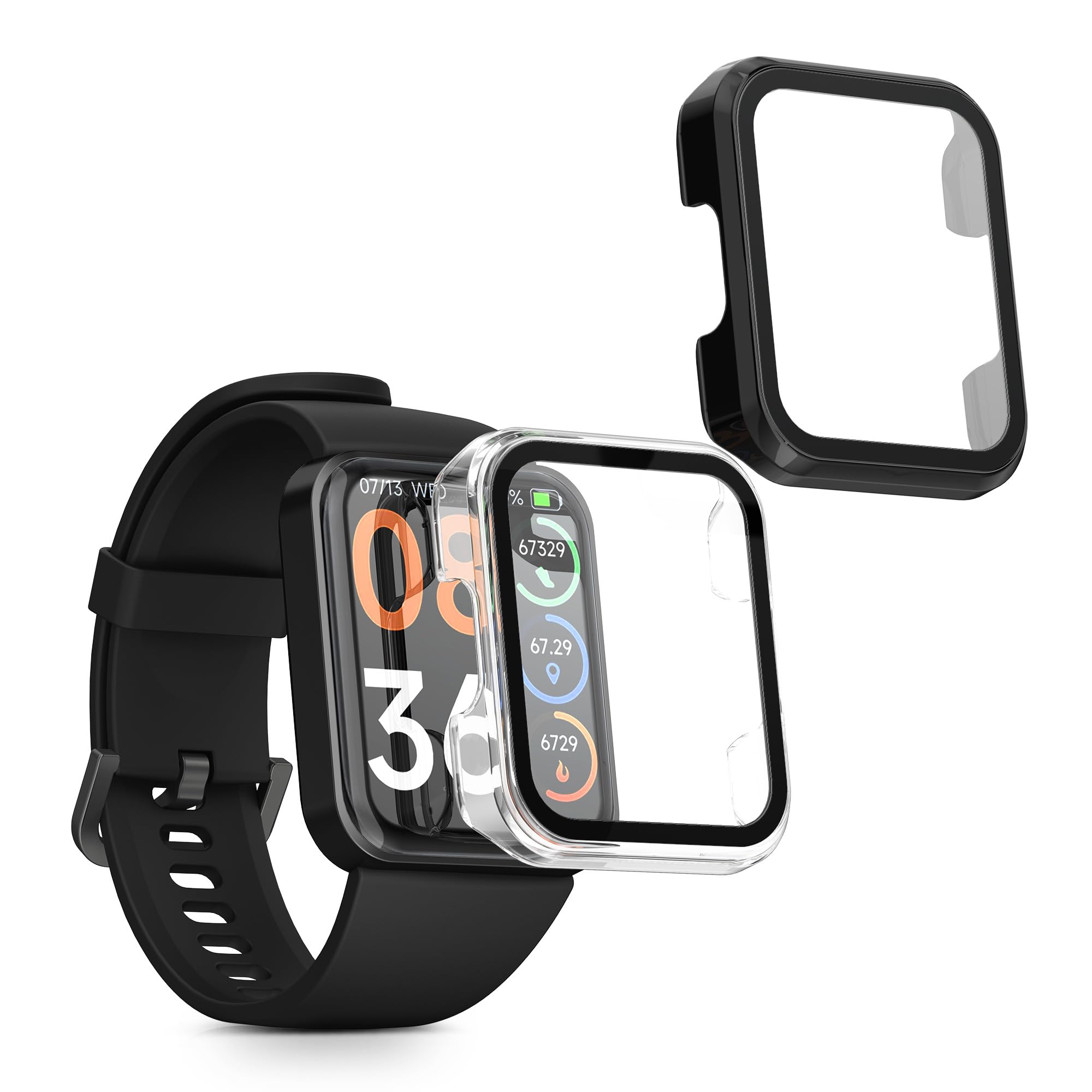 kwmobile Cover Compatible with SKG V7 / V7 Pro Covers - 2x Tempered Glass with Plastic Frame - Transparent/Black