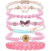DS 6PCS String beads Charm Bracelets for Teen Girls Handmade Braided Rope Butterfly daisies Eternal flower Boho Surfer Bracelet for women Adjustable friendship Stretch birthday jewelry Gift Friends