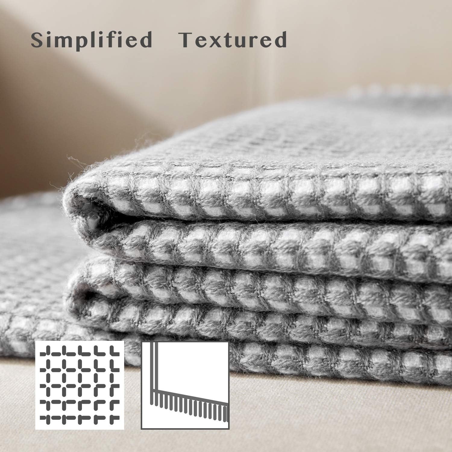 Hansleep Knitted Throw Blanket Ultra Soft Fuzzy Waffle Throw Blanket with Decorative Tassel for Couch Sofa Bed Crib Stroller, 50 x 60 Inches (Grey & White): Home & Kitchen