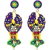 Mardi Gras Earrings Beaded Mask Letter MARDI GRAS Dangle Earrings for Women Crown Carnival Drop Earrings Holiday Jewelry Gifts