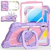 Case for iPad (A16) 11th/10th Generation 11/10.9 Inch 2025/2022, Ubearkk for iPad a16 case with Screen Protector, 360 Degree Rotating Stand Shoulder Strap Pencil Holder, Purple Pink