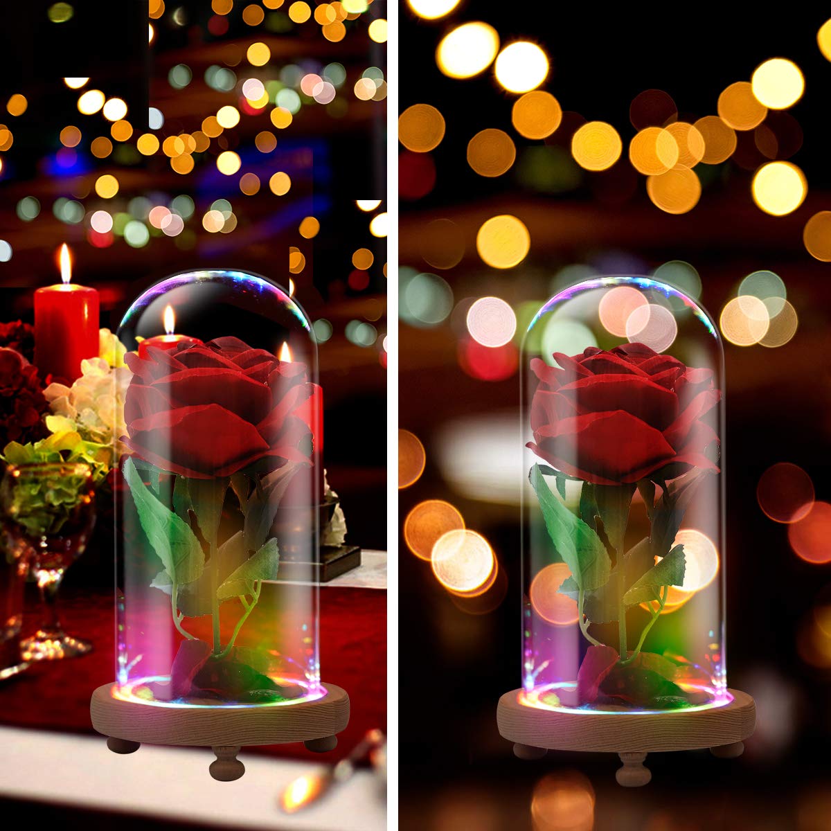 La Bella y la Bestia Red Velvet Rose Lámpara LED de Colores en cúpula de Cristal, Regalo romántico para Mujeres y niñas, diseño de película, Regalos de Fiesta, decoración de Boda