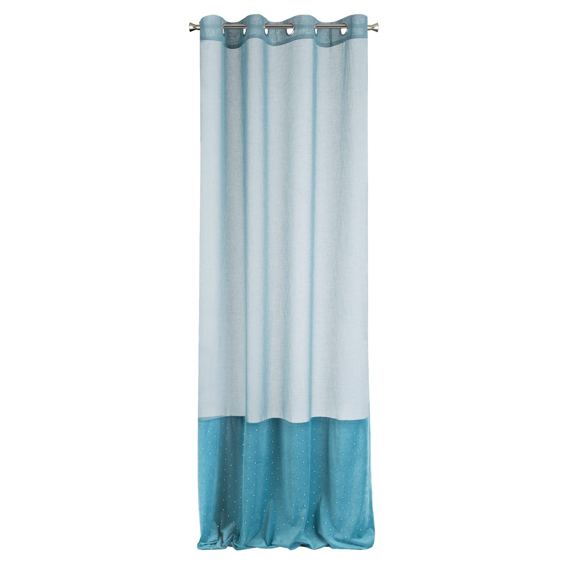 Eurofirany Curtain Smooth Velvet Turquoise Stones 8 Eyelets Elegant Glamour Bedroom Living Room Glitter, 135X250cm