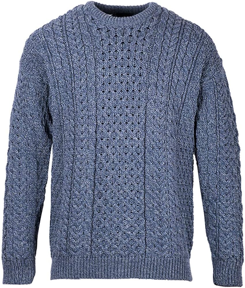 Mens Crew Neck Merino Wool Sweater by Aran Mills Slate Blue Amazon.co.uk Clothing