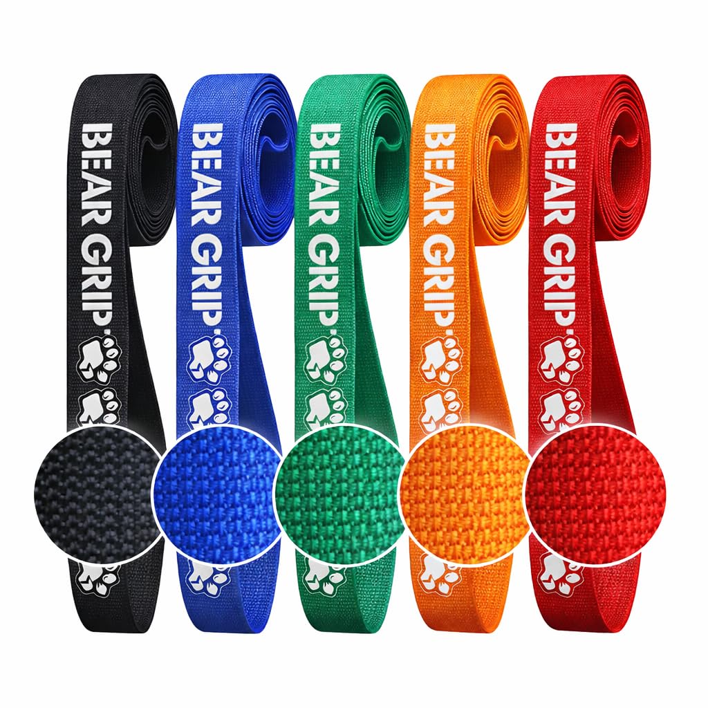 BEAR GRIP Fabric Resistance Bands for Working Out – Color-Coded Booty & Stretch Bands for Exercise, Legs, Glutes, Squats, Home Fitness, Yoga & Pilates – 5 Resistance Levels (Multi Colour, Long Bands)