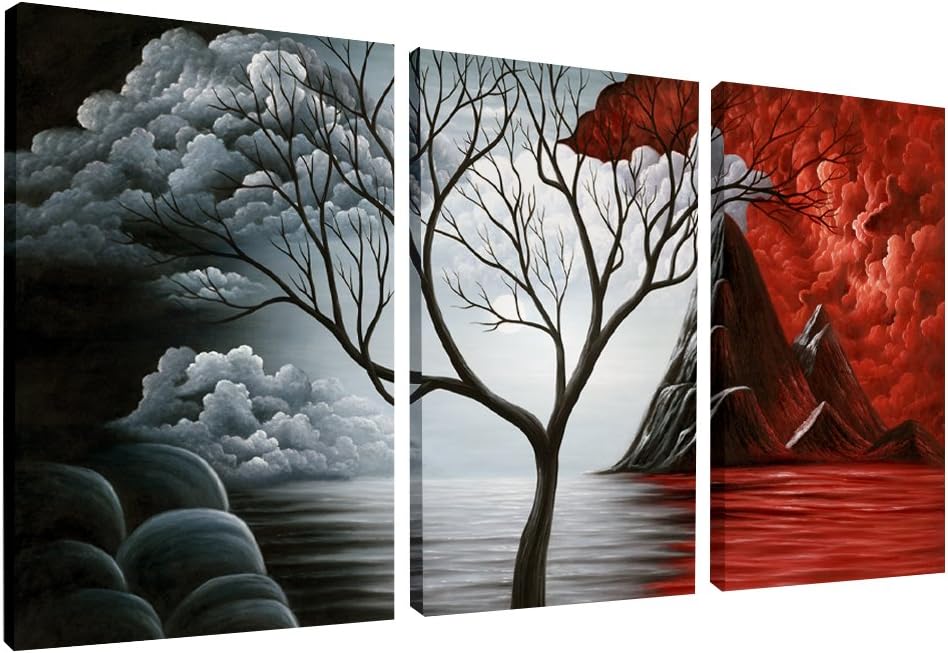Wall Décor - Wieco Art The Cloud Tree Wall Art Oil PaintingS Giclee Landscape Canvas Prints for Home Decorations, 3 Panels