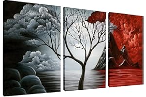 Wieco Art - The Cloud Tree 3 Piece Modern Giclee Canvas Prints Artwork Abstract Seascape Paintings Reproduction Sea Beach Pic