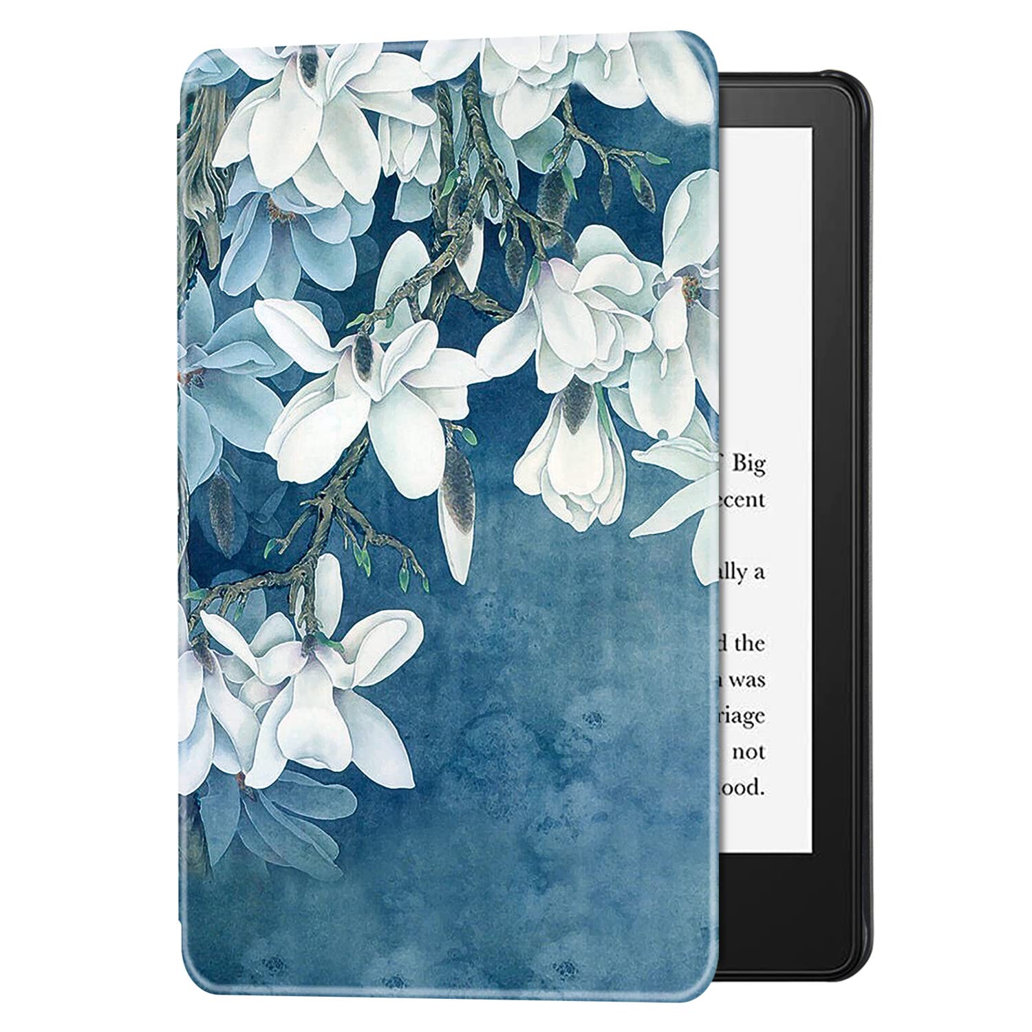 BOZHUORUI Slim Case for Kindle Paperwhite 11th Generation and Kindle Paperwhite Signature Edition eReader (6.8 inch, 2021 Release) - PU Leather Lightweight Cover with Auto Wake/Sleep (Magnolia)