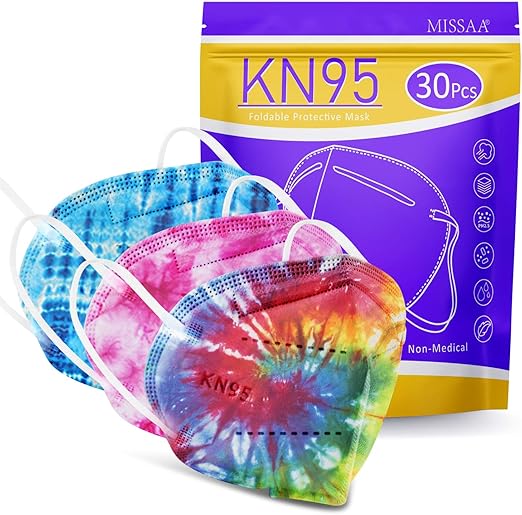 KN95 Face Masks Colors 30 PCS Tiedye Filter Efficiency