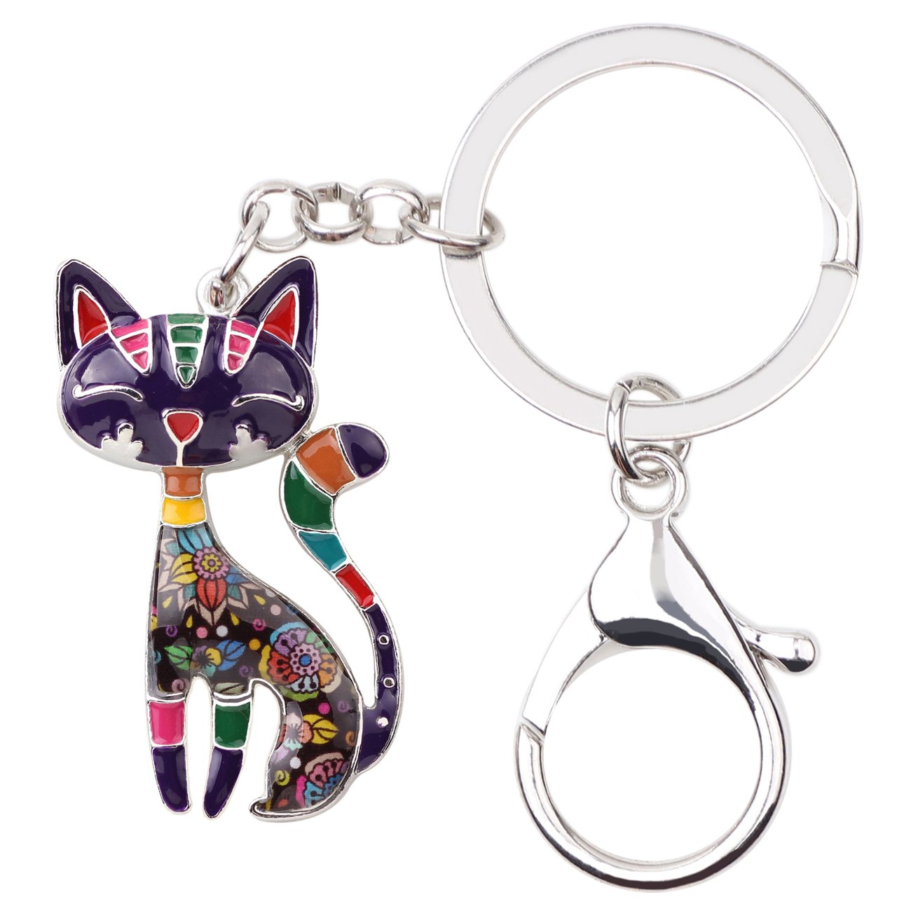 Bonsny Enamel Alloy Chain Cat Key Chains For Women Car Purse Handbag Charms (Purple) — image 1