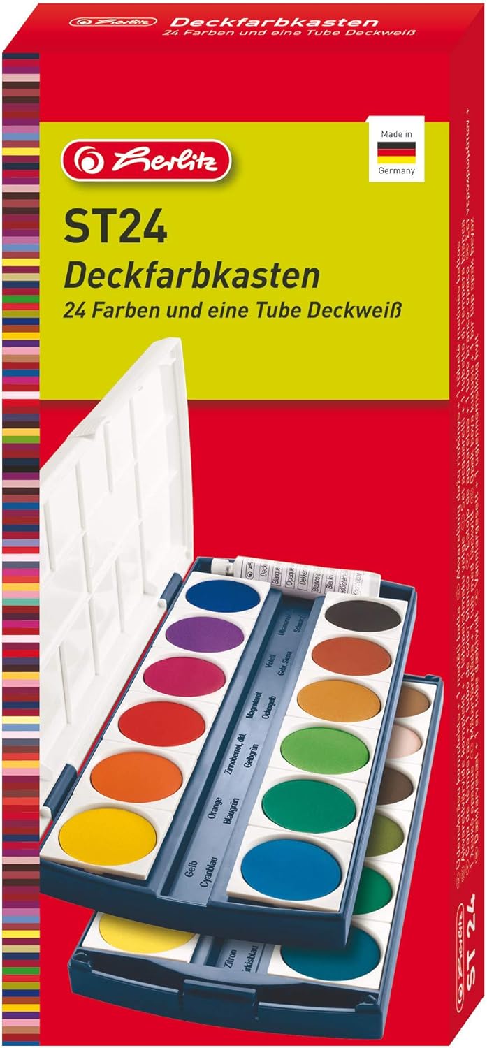 Herlitz 10199933 Schulmalfarben bzw. Deckfarbkasten, 24 Farben inklusive Deckweiß