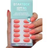 BTArtbox Press on Nails, Extra Short Almond Orange Nails, 32Pcs Full Kit | Glossy Glue On Nails, 2-Week Wear Time, 10-Minute Application, Natural Salon Look, 16 Sizes for Various Nail Beds