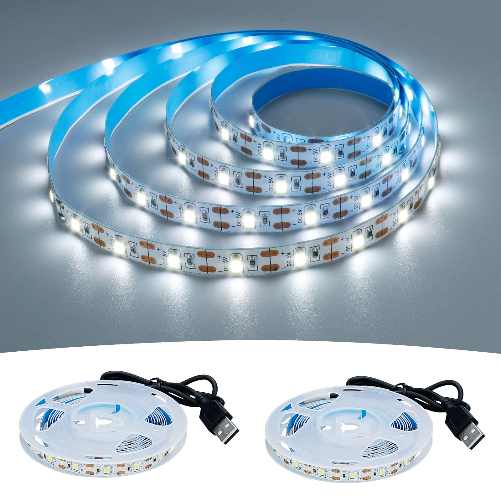 GOMING 5V USB LED Strip Light Cool White 6000K USB Powered 4M (2pcs x 6.6ft) 240LEDs Flexible SMD2835 High Brightness No-Waterproof IP20 LED Tape Lights