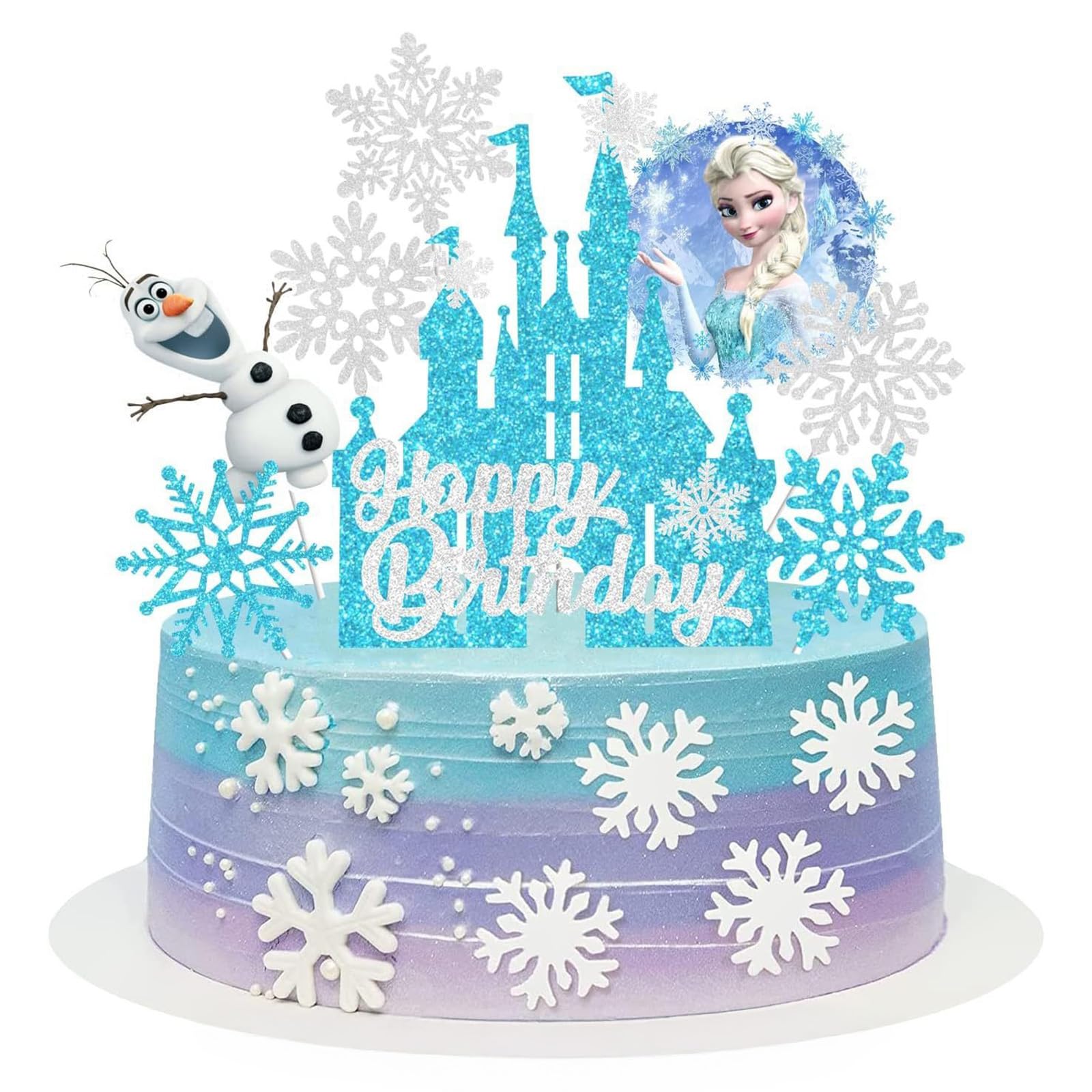 8 Pcs Cute Anime Birthday Cake Toppers, Snow Theme Princess Cake Decorations for Ice Party Supplies